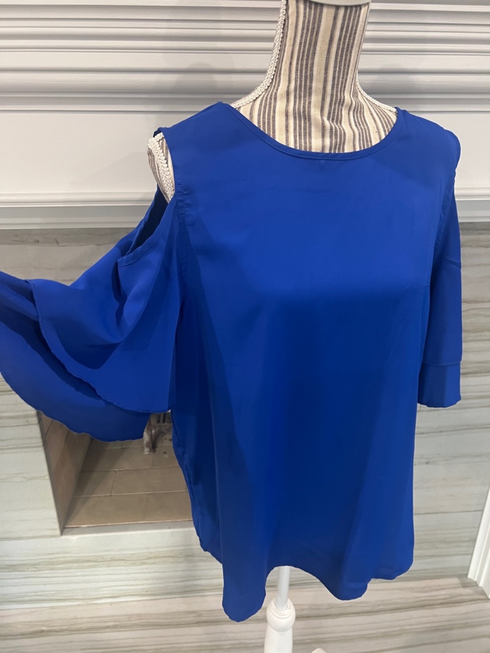 Cold-Shoulder Royal Blue Women's Blouse